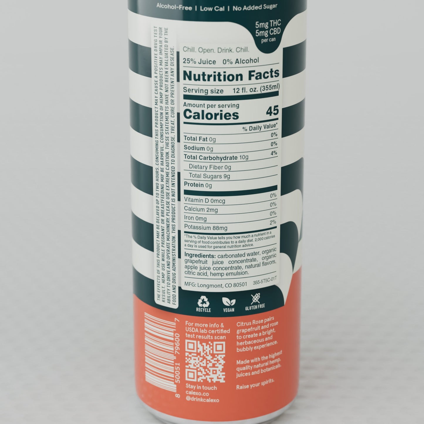 Citrus Rose 12oz. Sparkling Hemp Beverage (Infused 5mg THC + 5mg CBD)