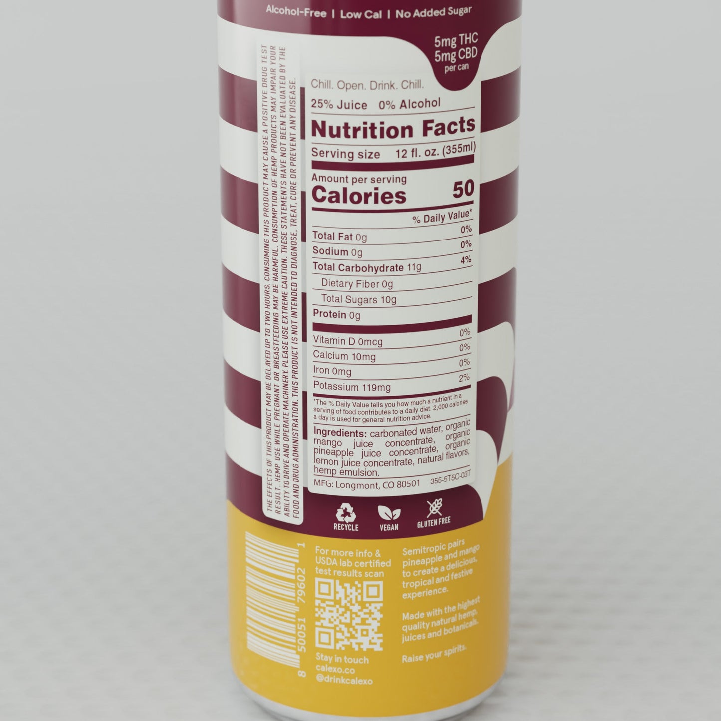 SemiTropic 12oz. Sparkling Hemp Beverage (Infused 5mg THC + 5mg CBD)